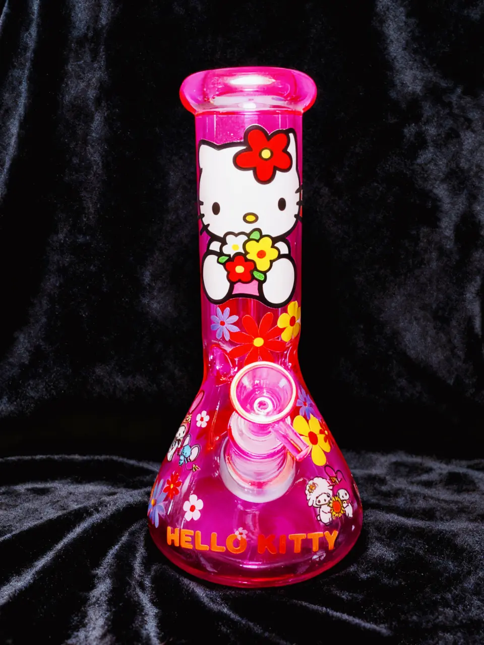 10 Inch 5mm Hot Pink Iridescent Hello Kitty Beaker Bong - Image 3