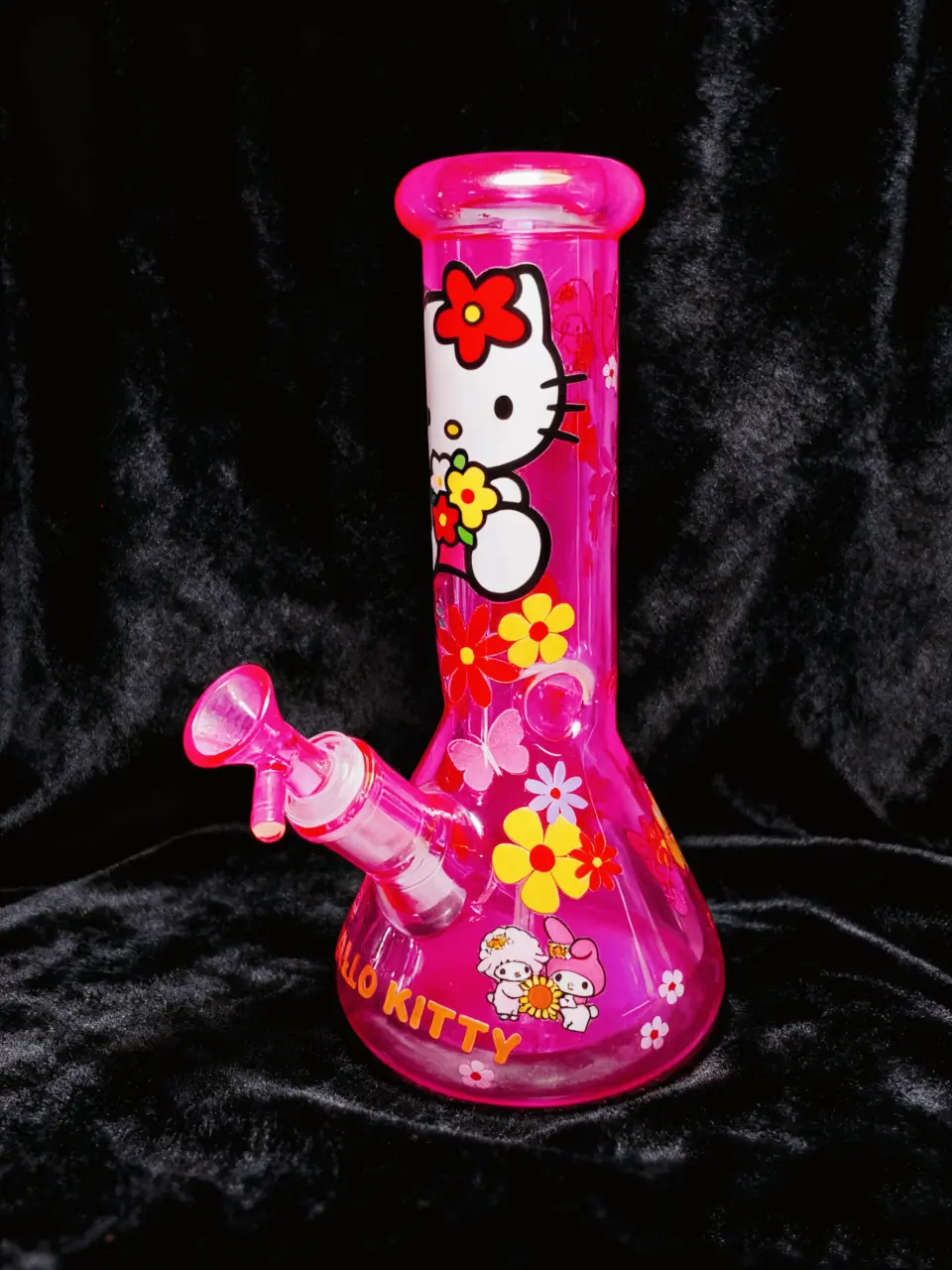 10 Inch 5mm Hot Pink Iridescent Hello Kitty Beaker Bong - Image 2