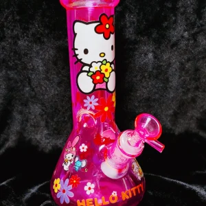 10 Inch 5mm Hot Pink Iridescent Hello Kitty Beaker Bong