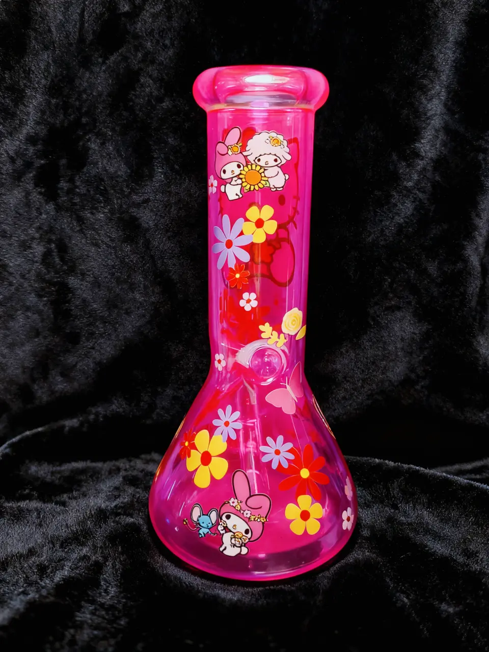 10 Inch 5mm Hot Pink Iridescent Hello Kitty Beaker Bong - Image 4