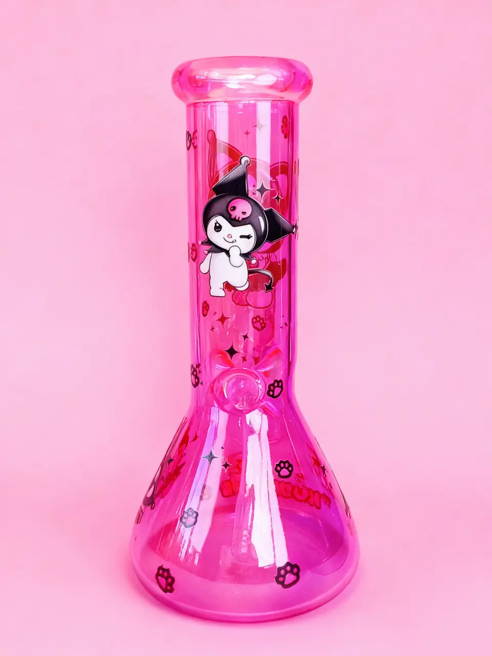 10-Inch 5mm Kuromi Neon Pink Beaker Glass Bong - Image 2
