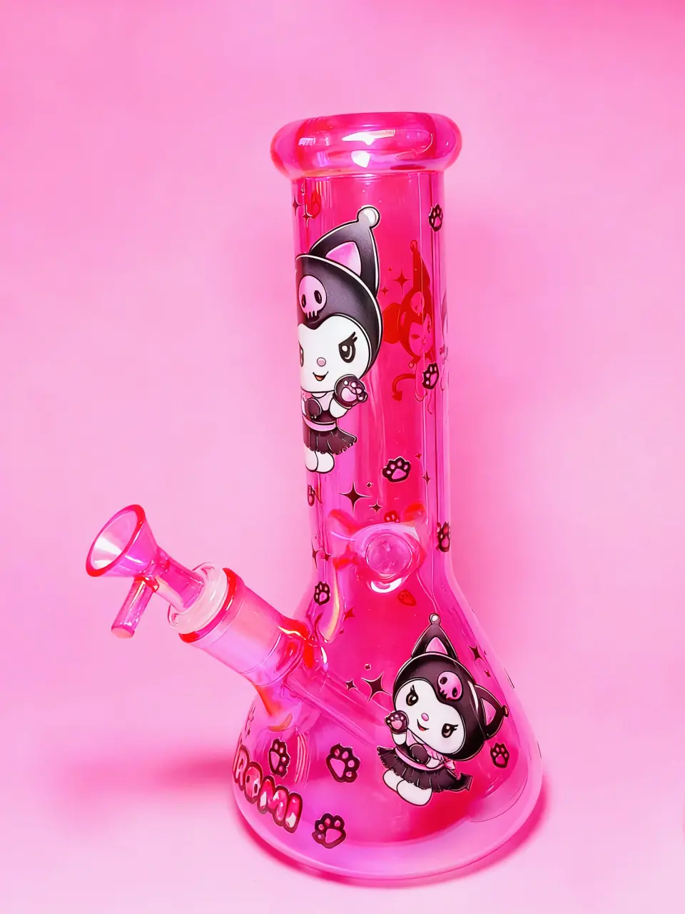 10-Inch 5mm Kuromi Neon Pink Beaker Glass Bong - Image 3