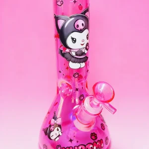 10-Inch 5mm Kuromi Neon Pink Beaker Glass Bong