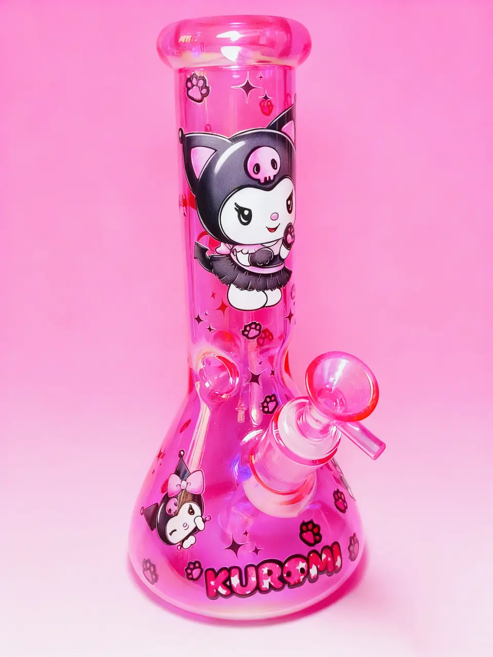 10-Inch 5mm Kuromi Neon Pink Beaker Glass Bong