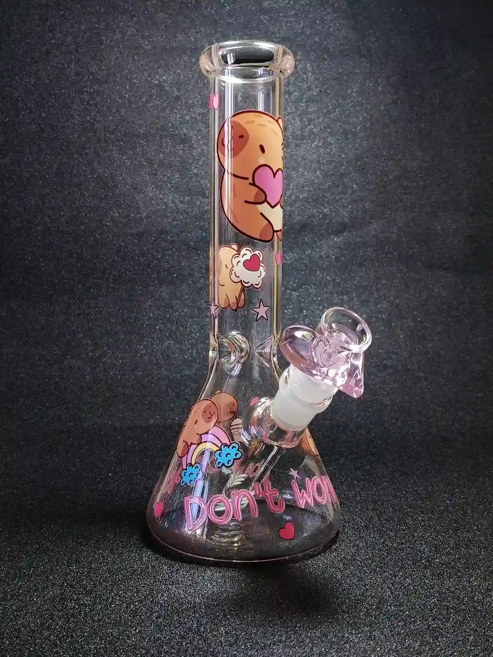 10-Inch Capybara Heart Beaker Bong with Aqua Blue Graphics