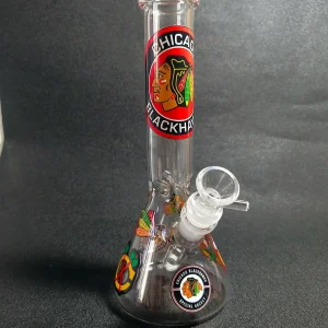 10 Inch Chicago Blackhawks Inspired Beaker Glass Bong