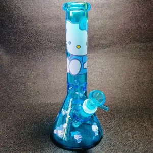 10-Inch Hello Kitty Angel Wings Iridescent Blue Glass Beaker Bong