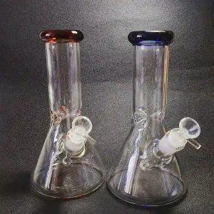 10-Inch 5mm Borosilicate Glass Beaker Bong with Amber or Cobalt Blue Accents