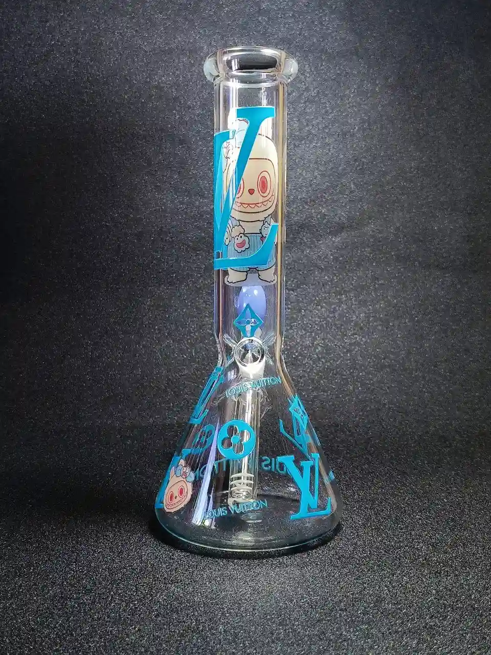 10-Inch Blue LABUBU x LV Inspired Beaker Glass Bong - Image 3