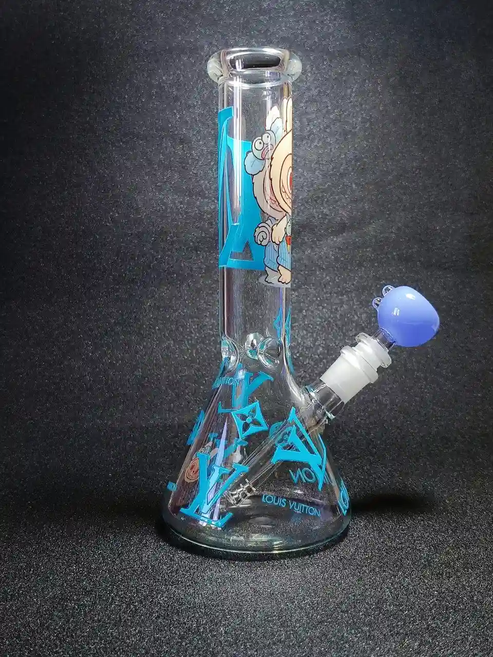10-Inch Blue LABUBU x LV Inspired Beaker Glass Bong - Image 4