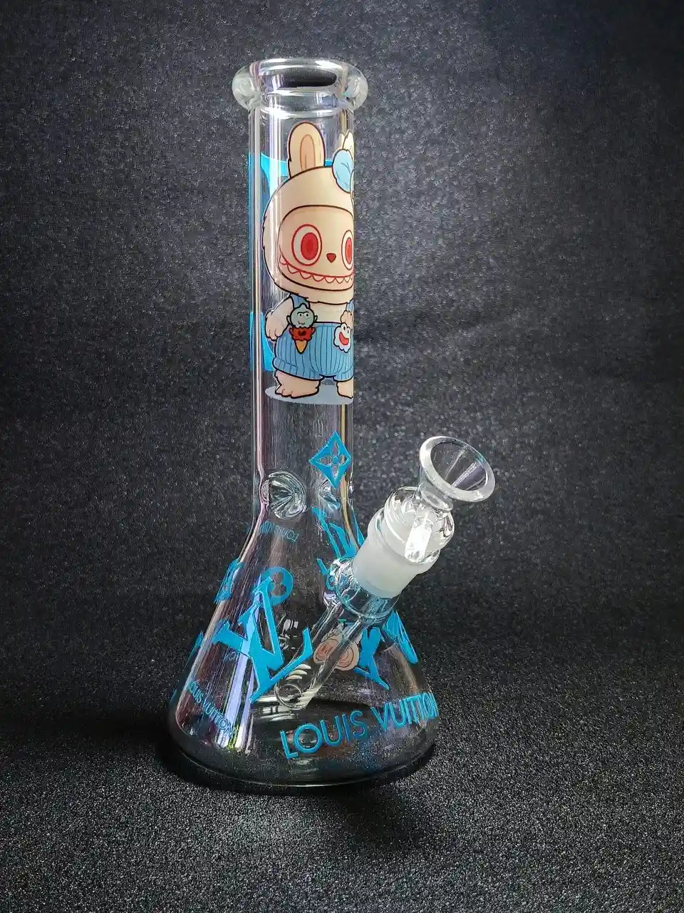10-Inch Blue LABUBU x LV Inspired Beaker Glass Bong - Image 5