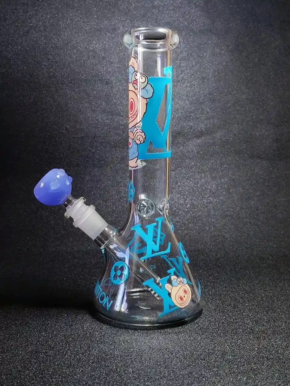 10-Inch Blue LABUBU x LV Inspired Beaker Glass Bong - Image 2