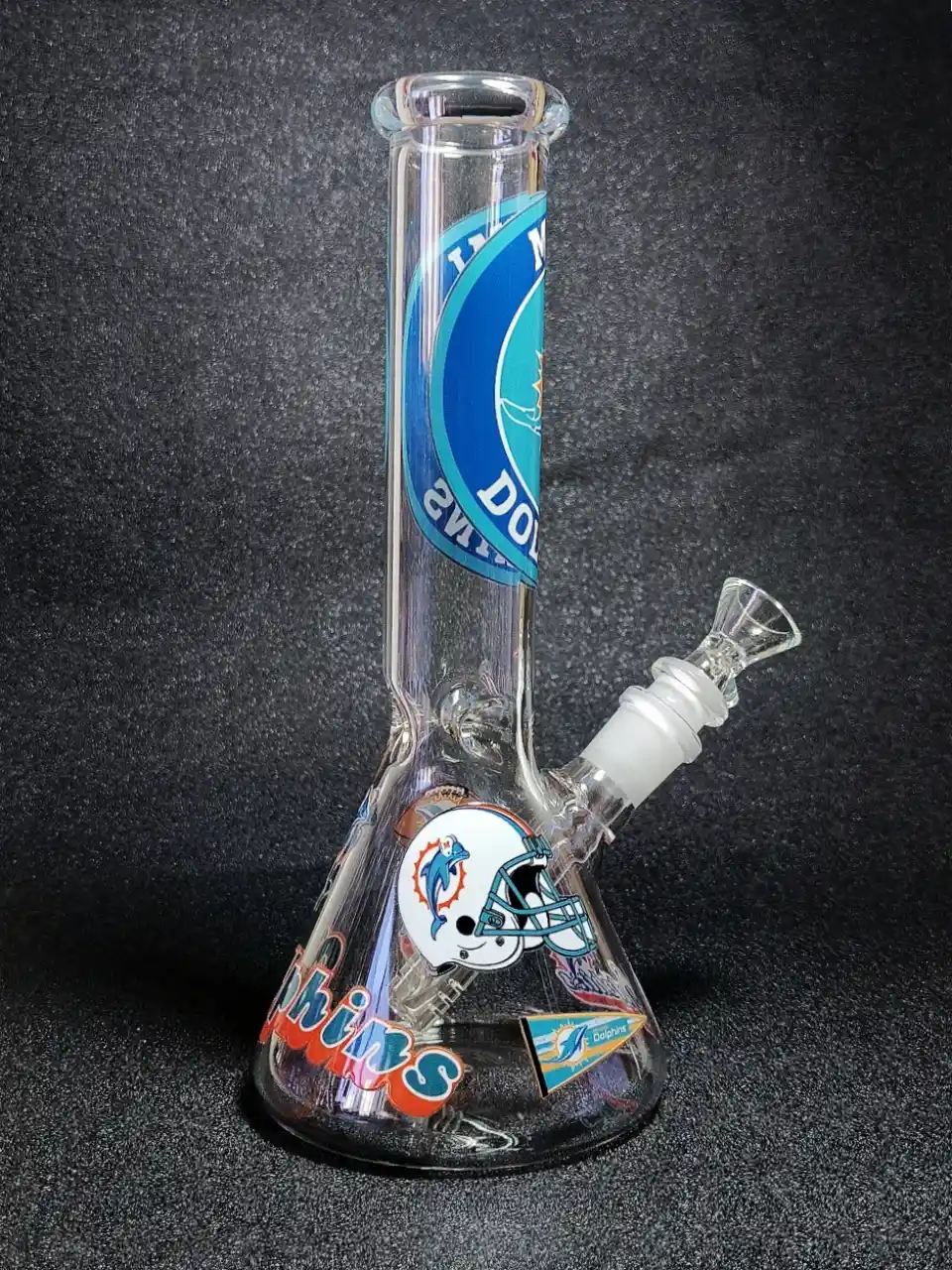 10-Inch Miami Dolphins Aqua Beaker Glass Bong - Image 3