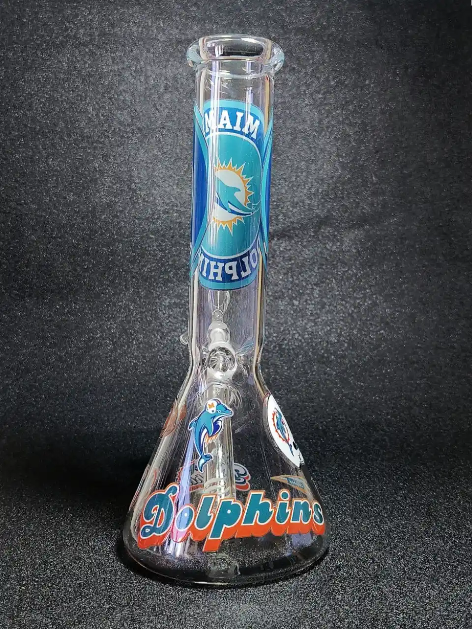 10-Inch Miami Dolphins Aqua Beaker Glass Bong - Image 4