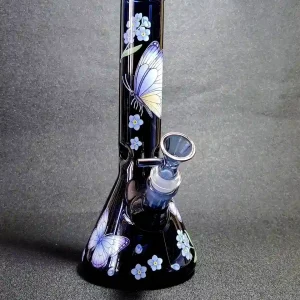 10-Inch Midnight Butterfly Garden Borosilicate Glass Beaker Bong