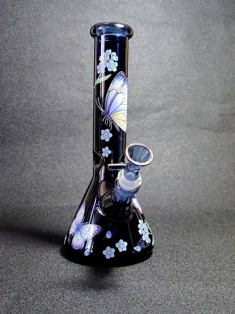 10-Inch Midnight Butterfly Garden Borosilicate Glass Beaker Bong