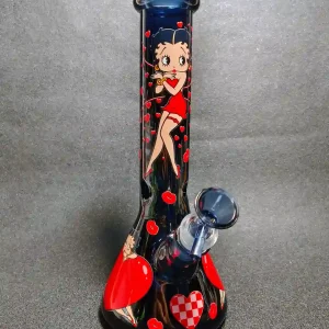 Betty Boop Red Dress Heart Lips 10 Inch Black Beaker Glass Bong