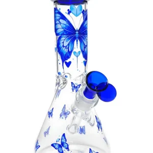 10 Inch Blue Butterfly Beaker Bong in 5mm Borosilicate Glass