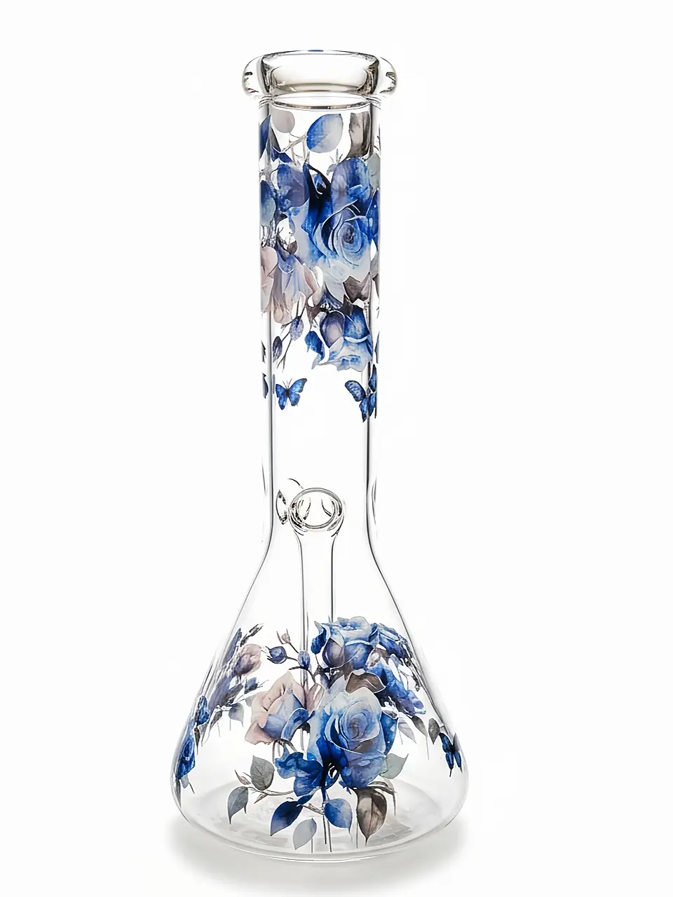 10 Inch Blue Rose & Butterfly Beaker Glass Bong - Image 2