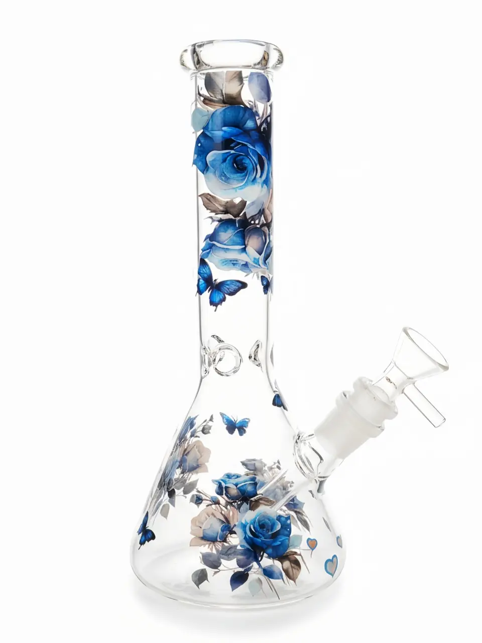 10 Inch Blue Rose & Butterfly Beaker Glass Bong - Image 4
