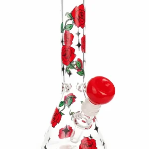 10 Inch Red Rose Borosilicate Glass Beaker Bong