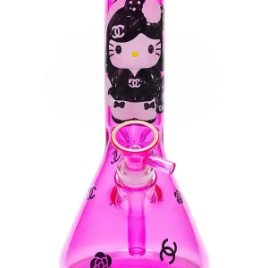10-Inch Neon Magenta Hello Kitty Chanel Look Beaker Glass Bong