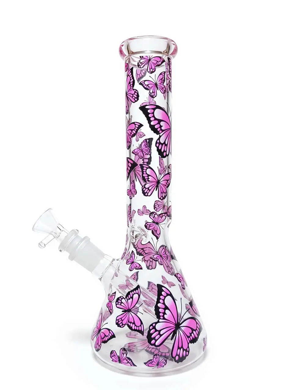 10 Inch Pink Butterfly Beaker Glass Bong - Image 3