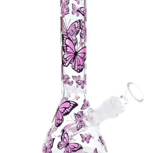 10 Inch Pink Butterfly Beaker Glass Bong