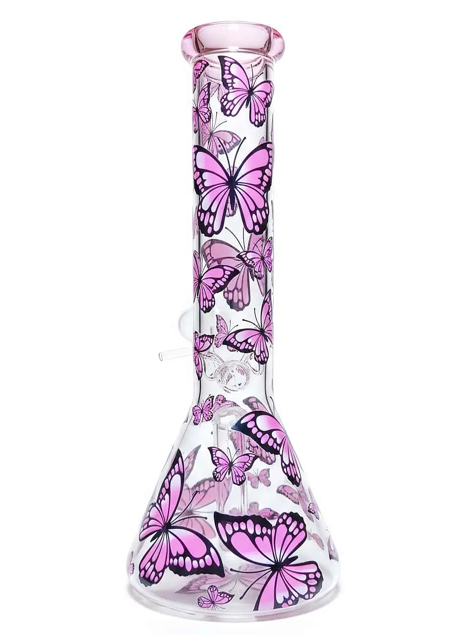 10 Inch Pink Butterfly Beaker Glass Bong - Image 2