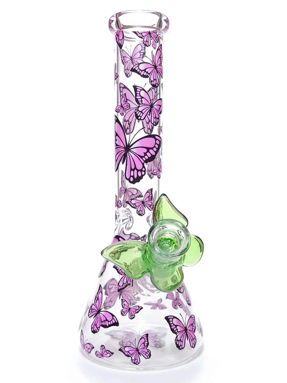 10 Inch Pink Butterfly Beaker Glass Bong - Image 5