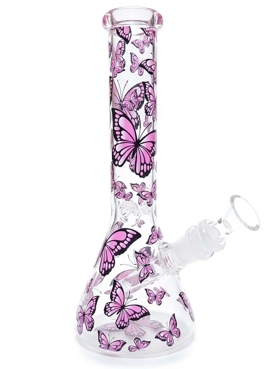 10 Inch Pink Butterfly Beaker Glass Bong