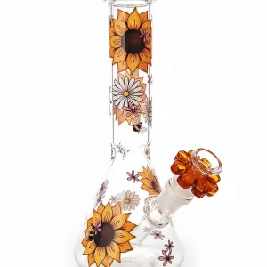 10 Inch Sunflower & Bee Beaker Glass Bong