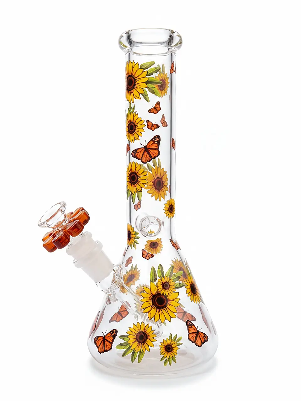 10 Inch Sunflower & Butterfly Beaker Glass Bong - Image 2