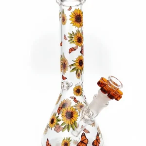 10 Inch Sunflower & Butterfly Beaker Glass Bong
