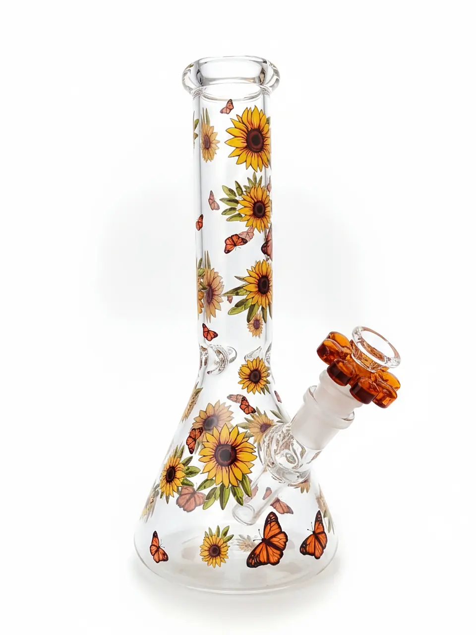 10 Inch Sunflower & Butterfly Beaker Glass Bong