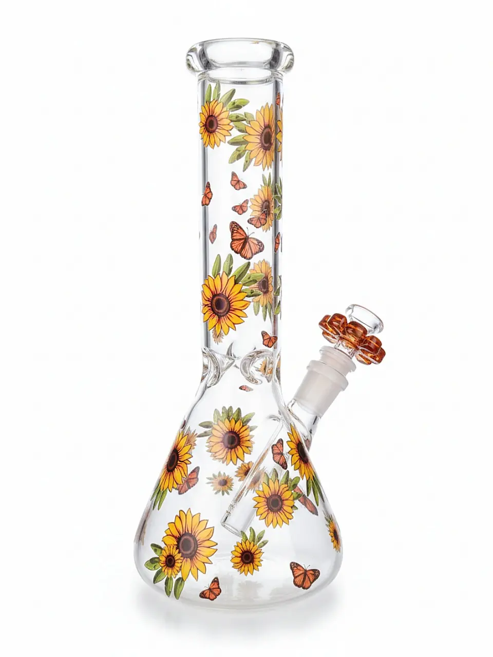 10 Inch Sunflower & Butterfly Beaker Glass Bong - Image 3