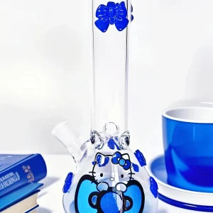 9.5 Inch Blue Hello Kitty Borosilicate Glass Beaker Bong with 3D Bow Accents