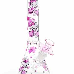10-Inch Pink Sakura Hello Kitty Bow Beaker Glass Bong