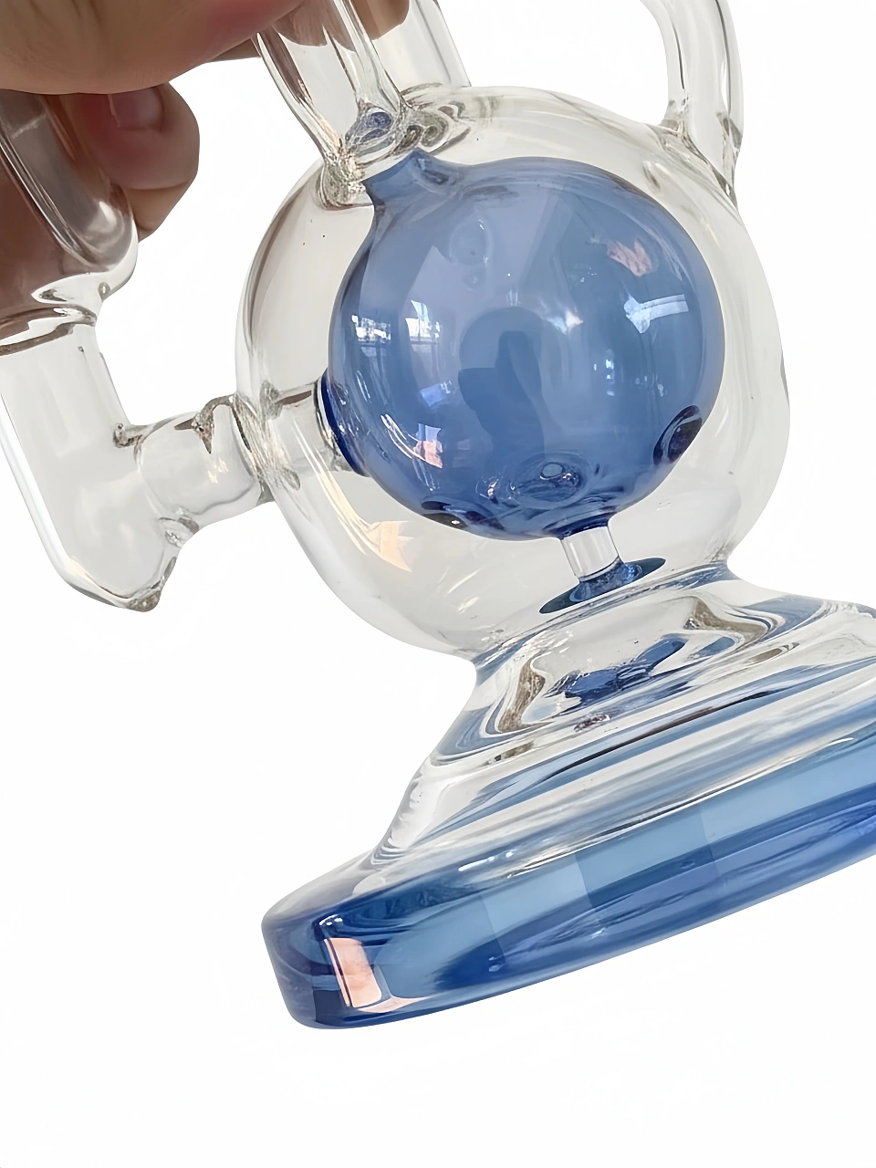 11 Inch Blue Spiral Double-Ball Recycler Glass Bong - Image 4