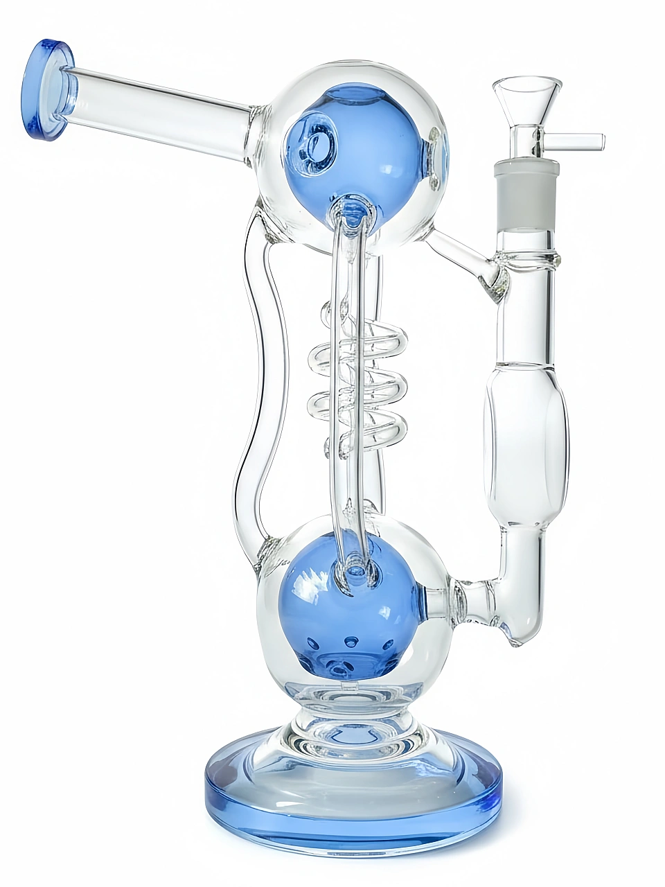 11 Inch Blue Spiral Double-Ball Recycler Glass Bong