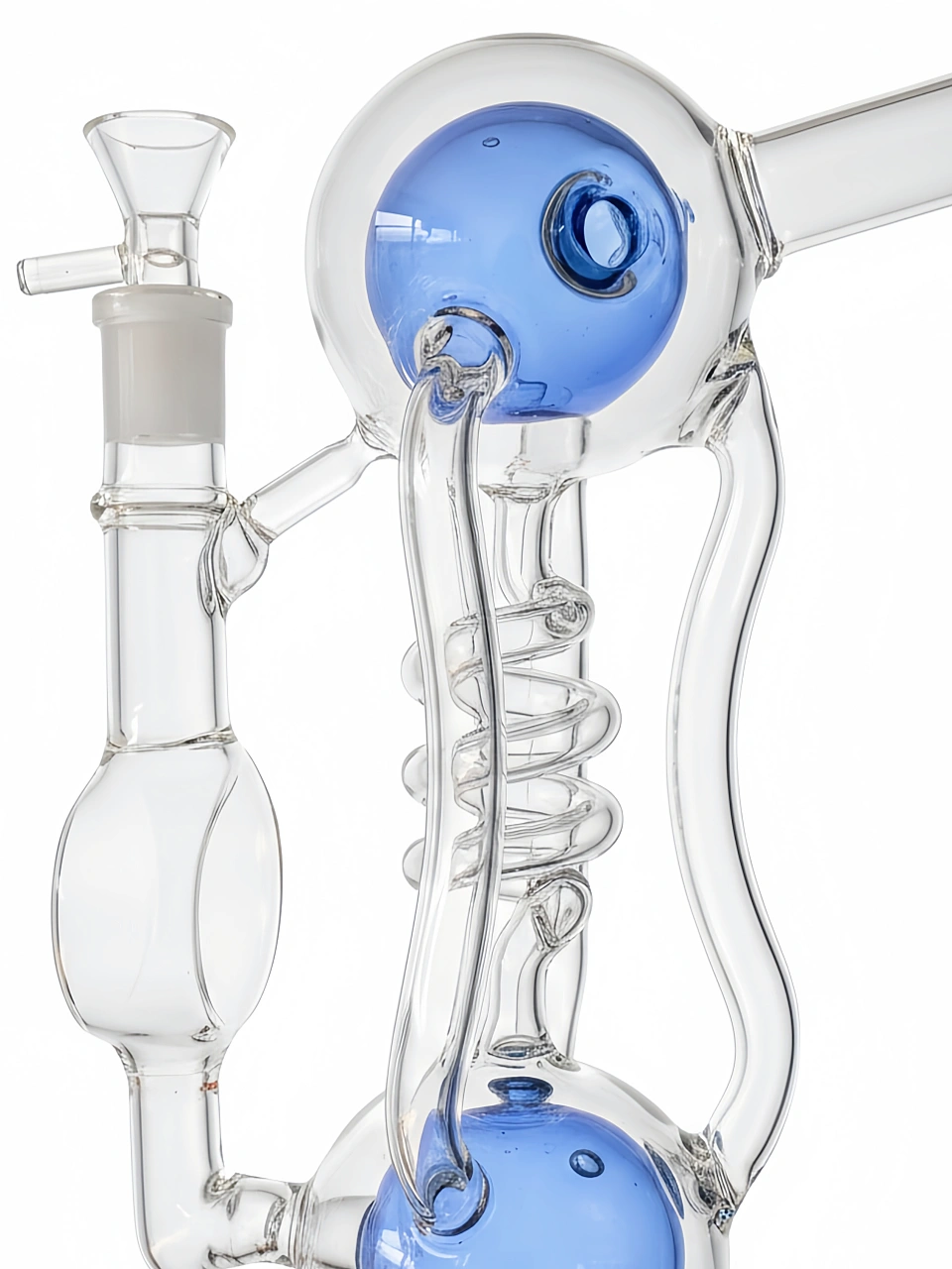 11 Inch Blue Spiral Double-Ball Recycler Glass Bong - Image 2