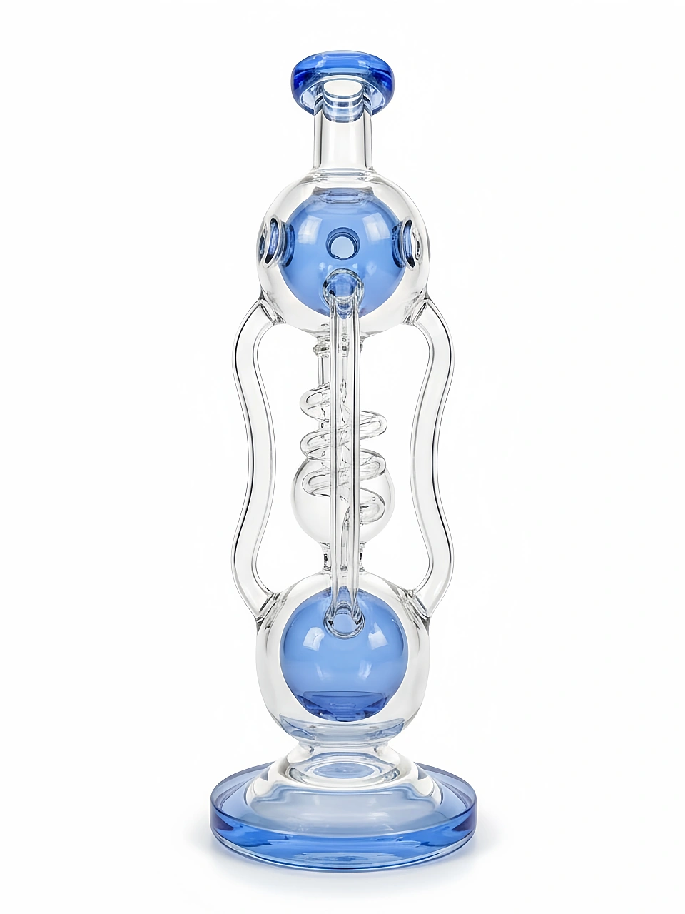 11 Inch Blue Spiral Double-Ball Recycler Glass Bong - Image 3