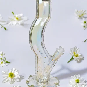 12 Inch Iridescent Borosilicate Glass Curve Bong with Mermaid Beads