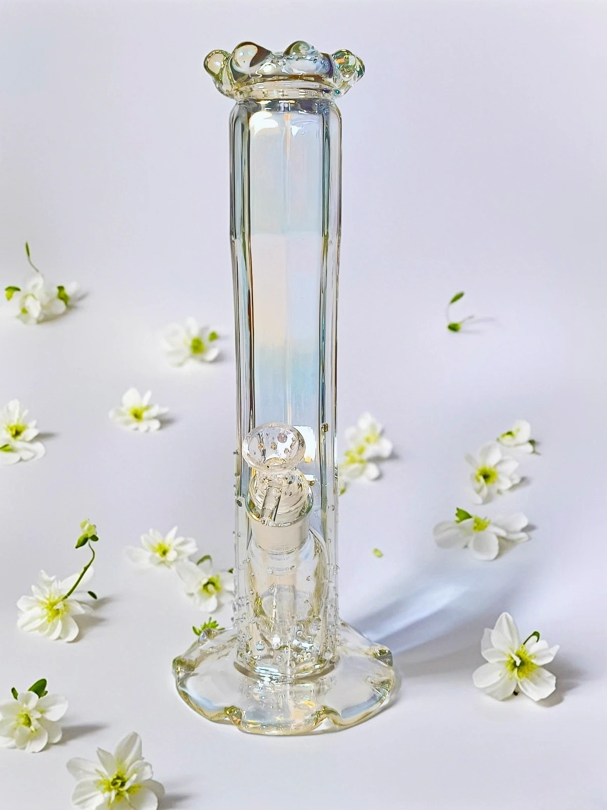12 Inch Iridescent Borosilicate Glass Curve Bong with Mermaid Beads - Image 5