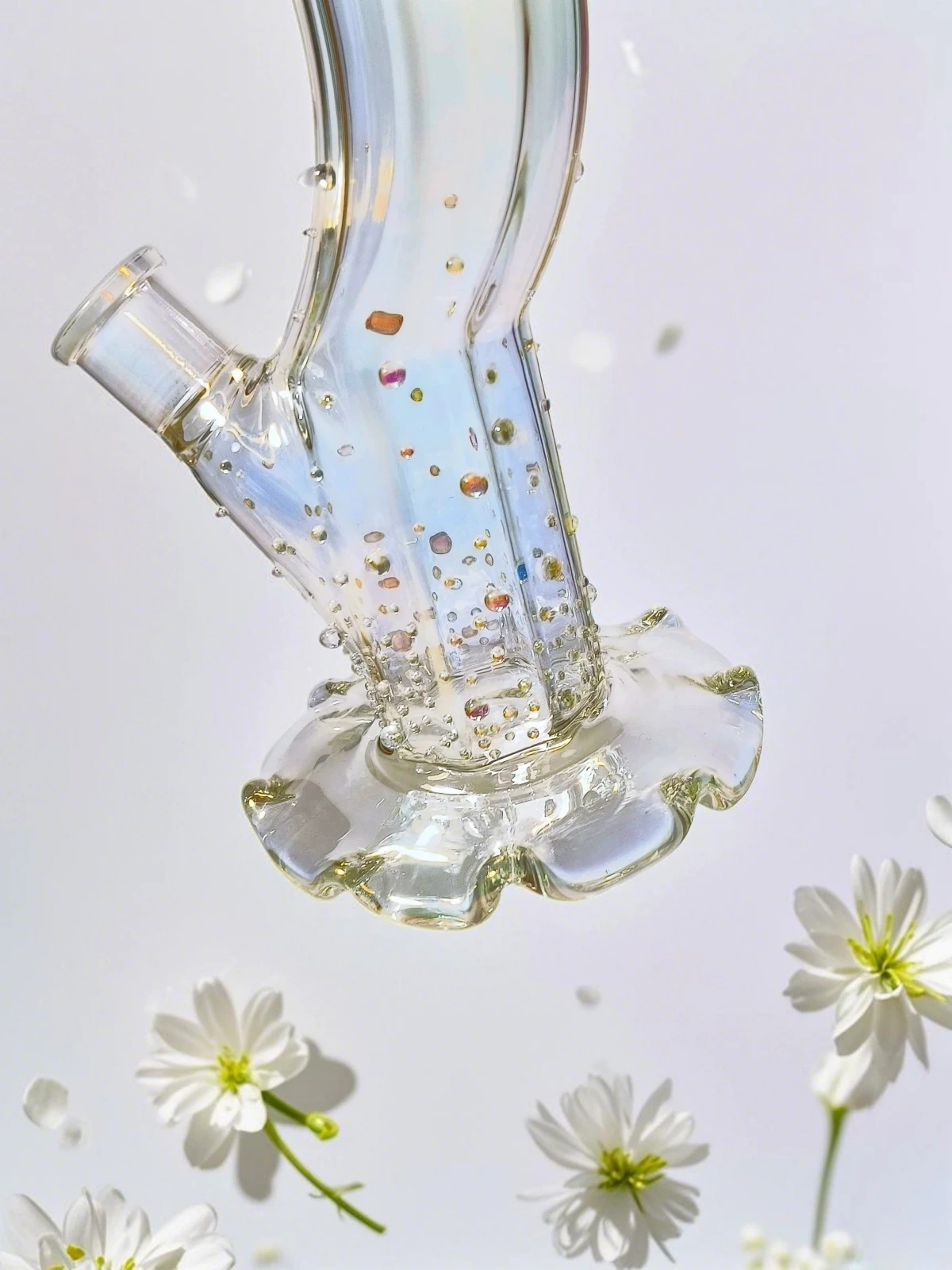 12 Inch Iridescent Borosilicate Glass Curve Bong with Mermaid Beads - Image 2