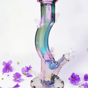 12-Inch Purple Iridescent Butterfly Borosilicate Glass Bong