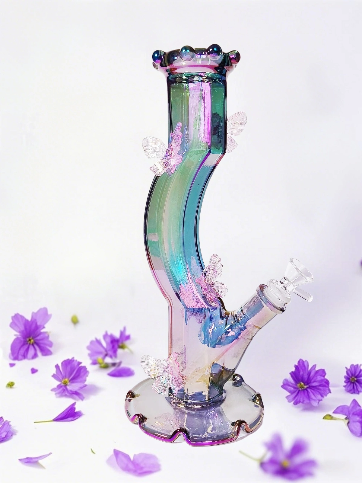 12-Inch Purple Iridescent Butterfly Borosilicate Glass Bong