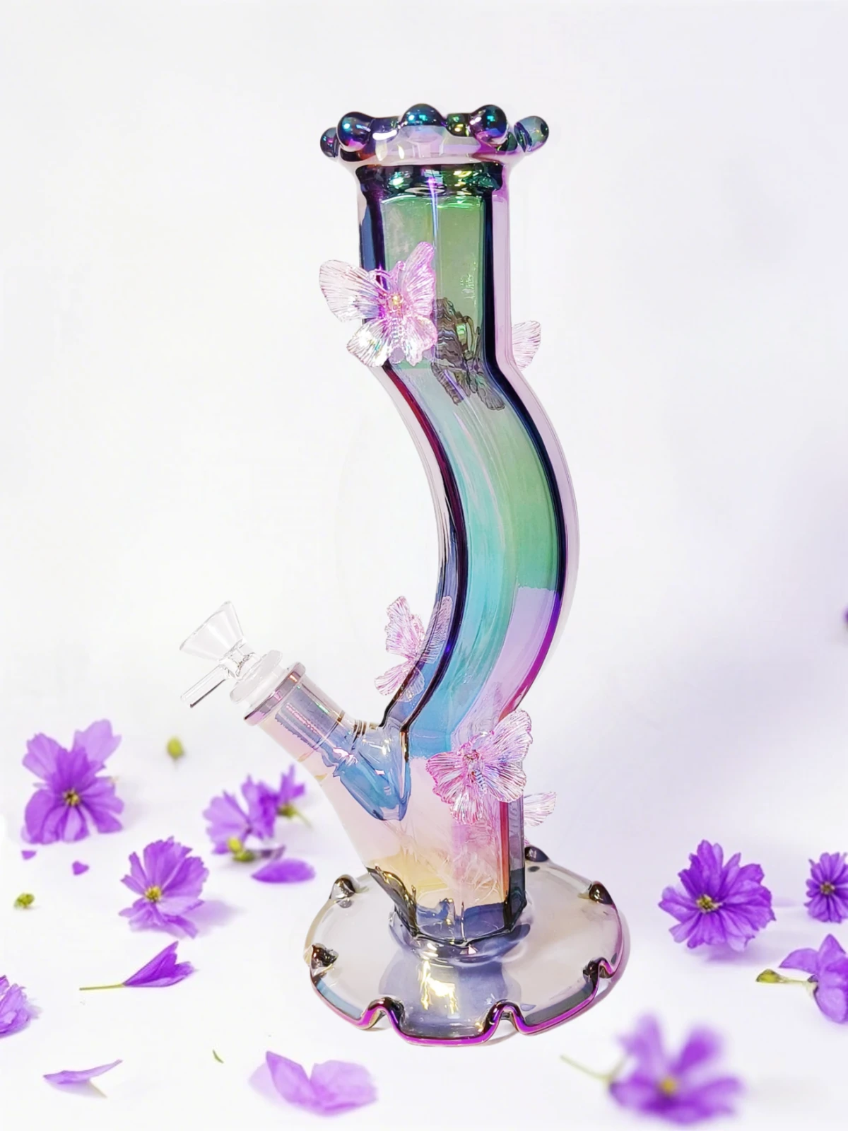 12-Inch Purple Iridescent Butterfly Borosilicate Glass Bong - Image 3