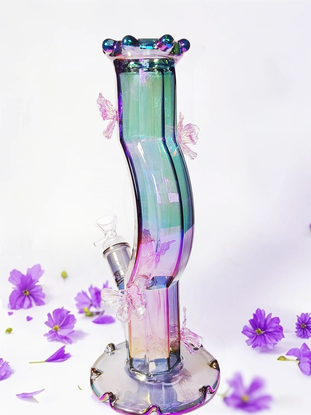12-Inch Purple Iridescent Butterfly Borosilicate Glass Bong - Image 4