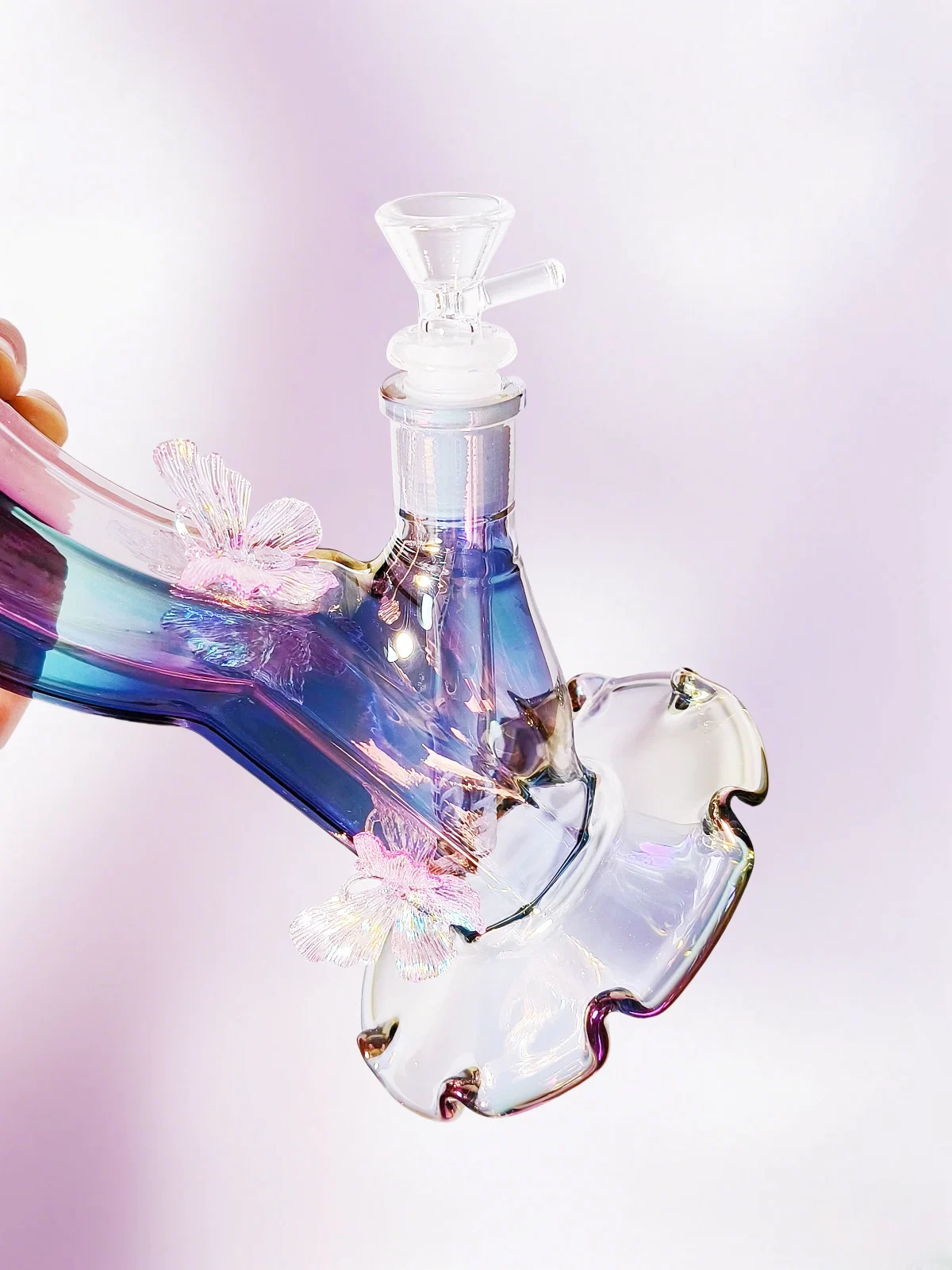 12-Inch Purple Iridescent Butterfly Borosilicate Glass Bong - Image 2